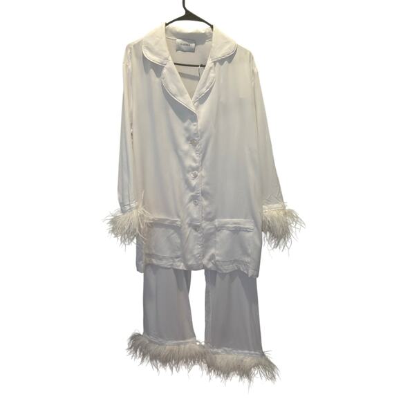 Sleeper Party Pajamas Set with Feather Trim in White XL NWT $390 - Picture 8 of 13